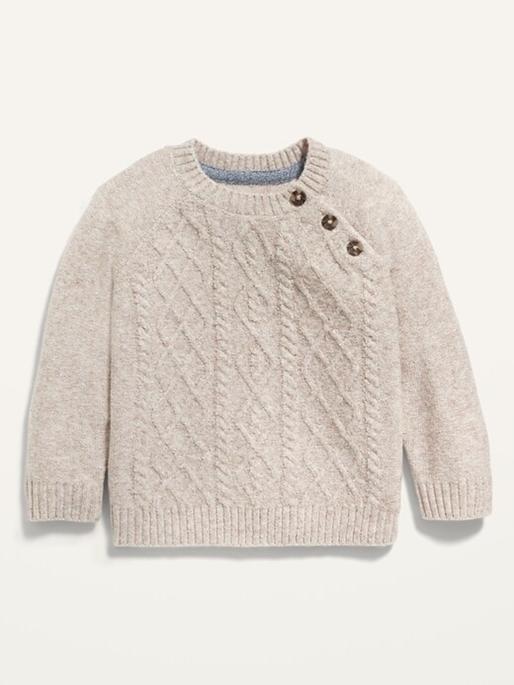 Old Navy Cream Cable Knit Raglan Baby Sweater in “oatmeal”
